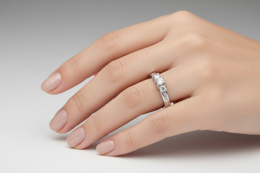 White Gold Three-Stone Diamond Ring with Accent Diamonds, 14k,TDW: 0.25ct VS FG