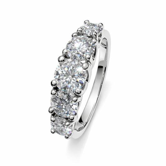 White Gold White Gold Five-Stone Diamond Band Ring GIA Certified, 19k, TDW: 1.47CT