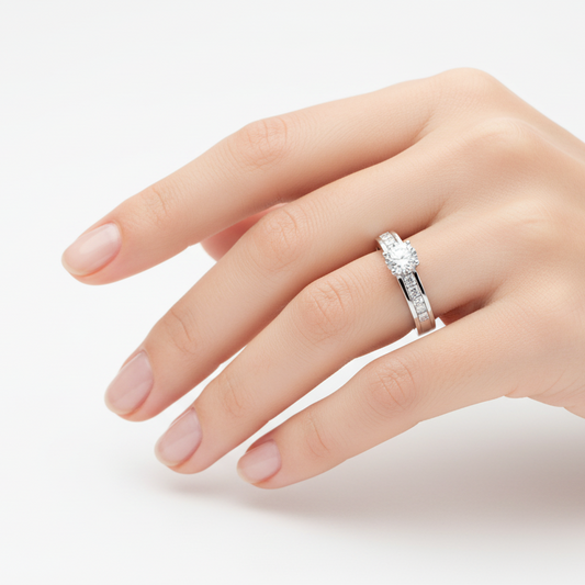 GIA Certified White Gold Solitaire Engagement Ring and Accent.18k, TDW: 1.4ct