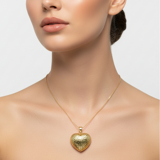 Yellow Gold Puffed Heart with diamond cut, 18k 2.34gr