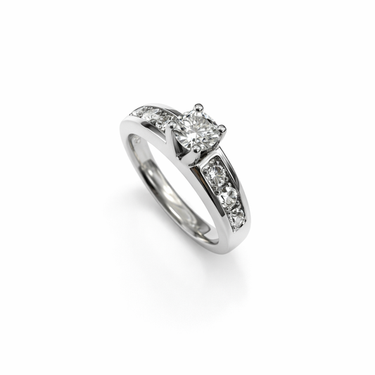 White Gold Engagement Diamond Ring setting with 15Round Diamonds, 14k, TDW: 1.32ct