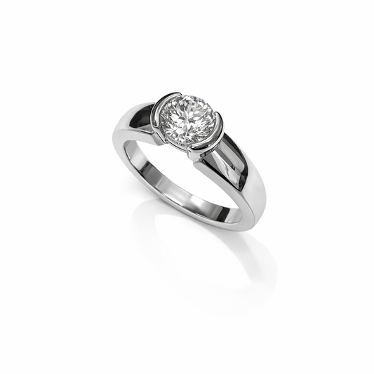 White Gold Diamond Ring with Half Bezel Setting 14k, TDW:0.95ct I1-2 H