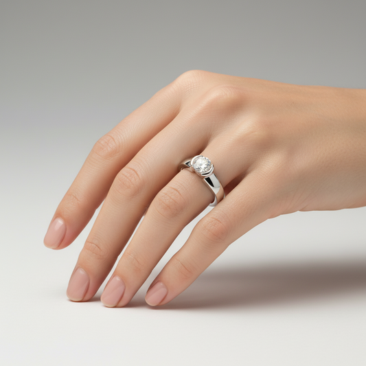 White Gold Diamond Ring with Half Bezel Setting 14k, TDW:0.95ct I1-2 H