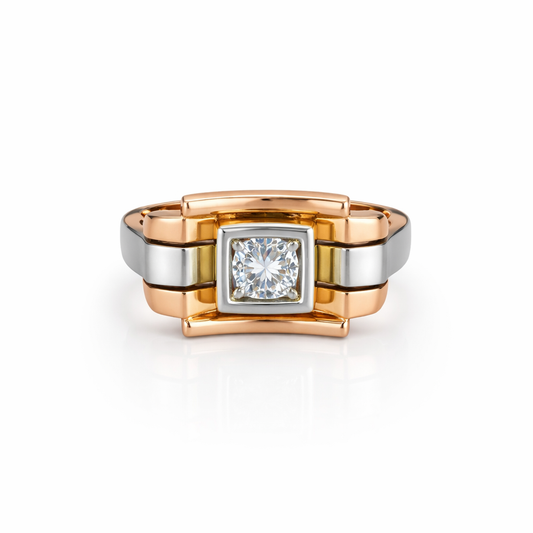 18K Vintage Two – tone Gold Art Deco CZ Ring