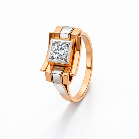 18K Vintage Two – tone Gold Art Deco CZ Ring