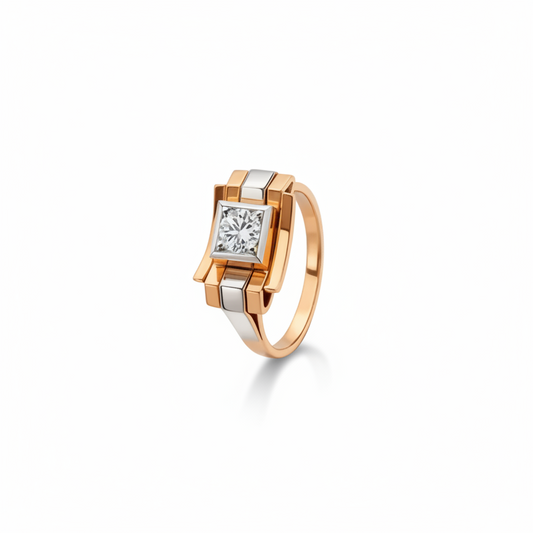 18K Two-Tone Gold Vintage Art Deco CZ Ring