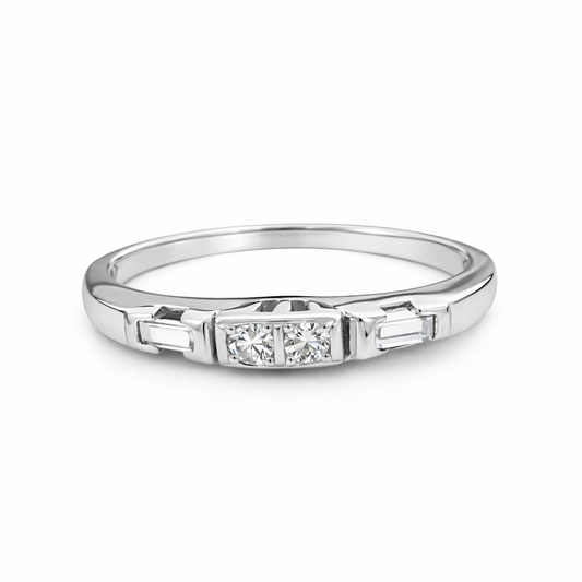 Vintage Platinum Round and Baguette Diamonds Channel-Set Eternity Band Ring