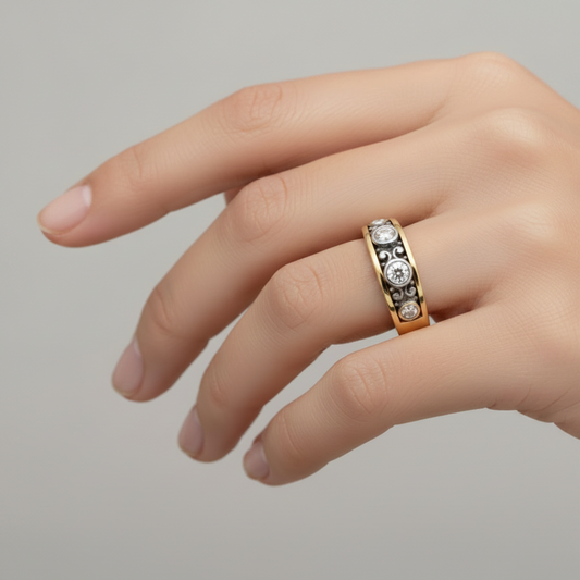14K Yellow Gold Vintage Victorian 5 Diamond Band Ring