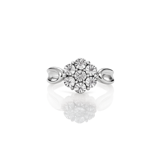 Sterling Silver Cubic Zirconia Floral Cluster Ring