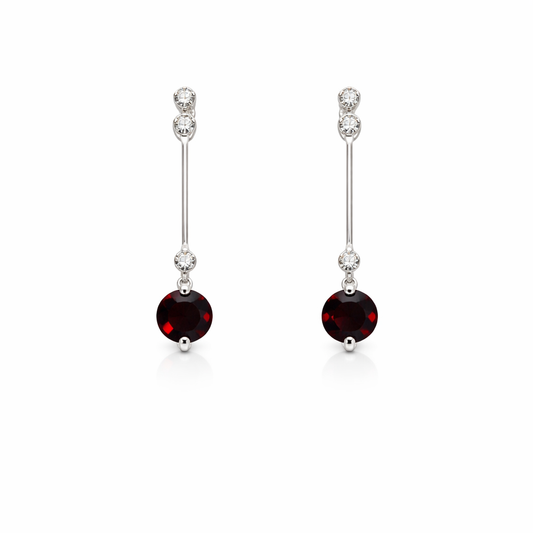 14K White Gold Garnet and 6 Round Diamond Dangling Earring TDW: 0.06ct G:0.64ct