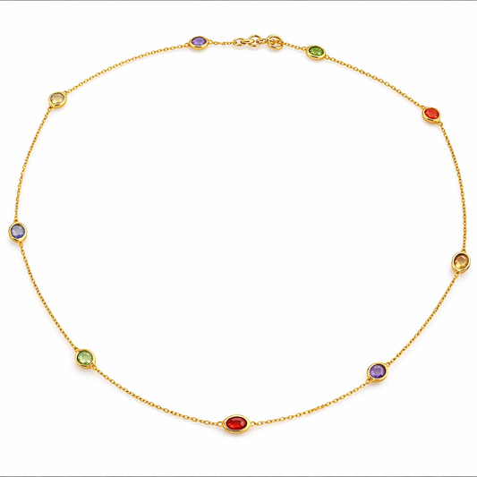 18K Yellow Gold Multi – Gemstone Station Necklace