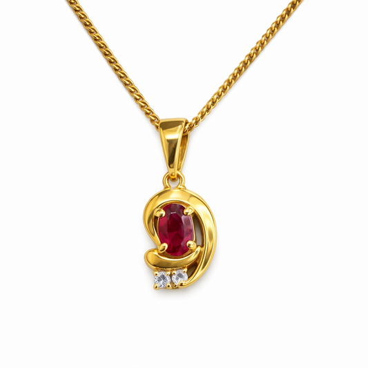 14K Yellow Gold Oval Ruby Necklace with Diamond Accent