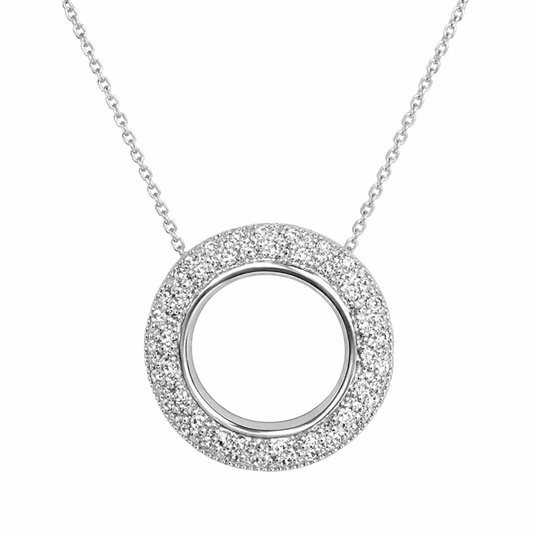 18K White Gold Pavé Setting Diamond Circle Shape Pendant and Chain. TDW: 0.50ct 3.65gr