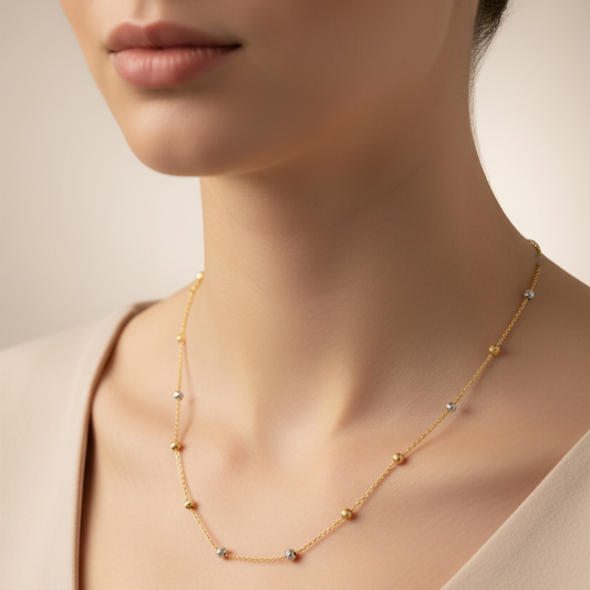 18K Two-tone Gold Bead Necklace