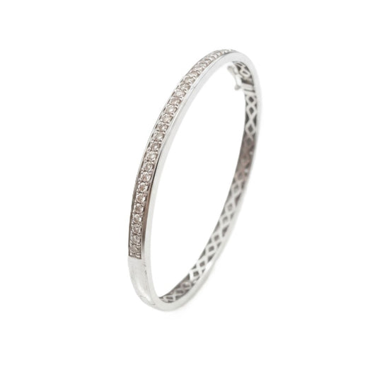 10K White Gold Bangle Bracelet Diamond Accent TDW: 1.00ct