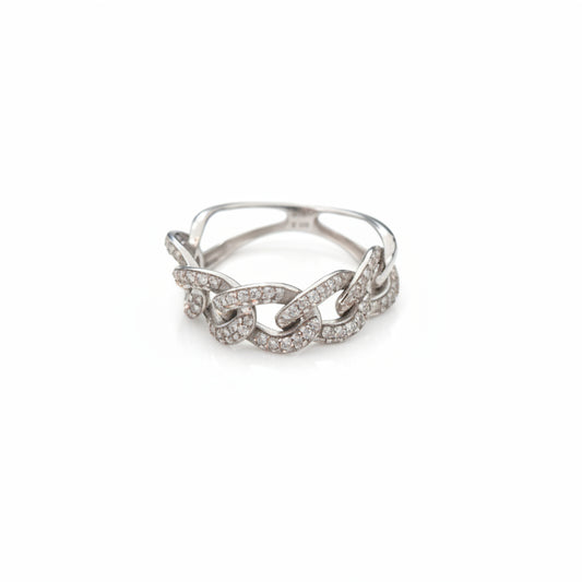 18k White Gold Cuban Link Ring, TDW: 0.6ct