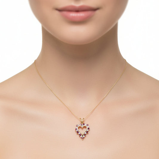 10k Yellow Gold Ruby Diamond Heart Necklace