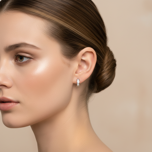 18k White Gold Diamond Half Hoop Earrings