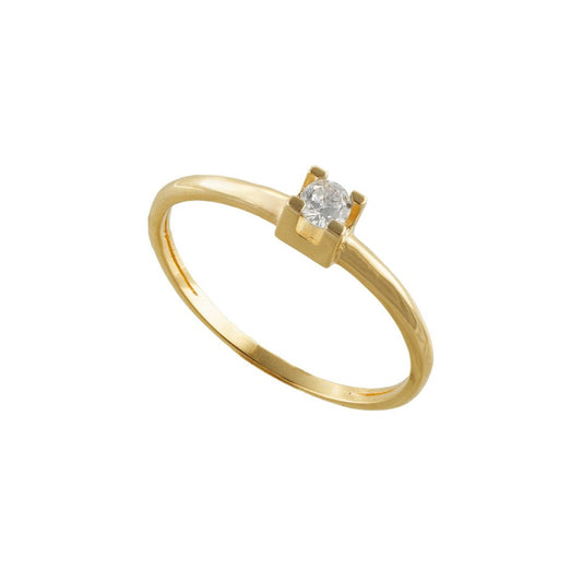 Yellow Gold solitaire ring set with Cubic Zirconia, 18k