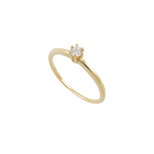 Yellow Gold Solitaire Ring set with Cubic Zirconia, 18k