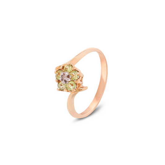 14K Yellow Gold Peridot Diamond Flower Ring