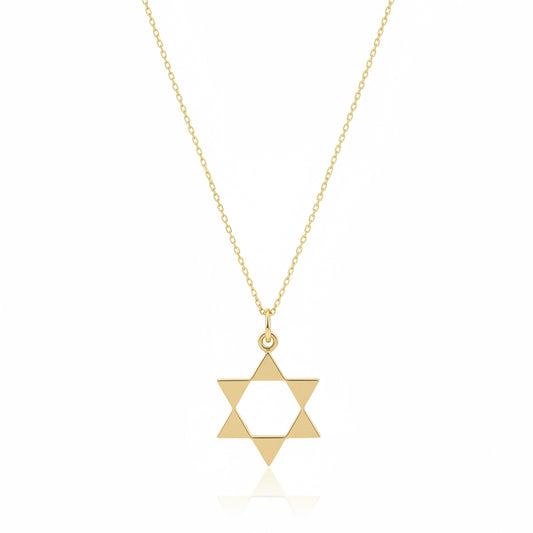 14K Yellow Gold Star of David Pendant Necklace