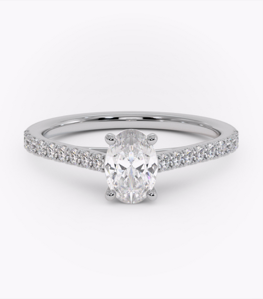 White Gold Engagement Solitaire Oval Cut Diamond Ring. Centre: .33ct and 18 Round Diamonds on Shoulders . TDW: .5ct, VS H,14k,2.3gr