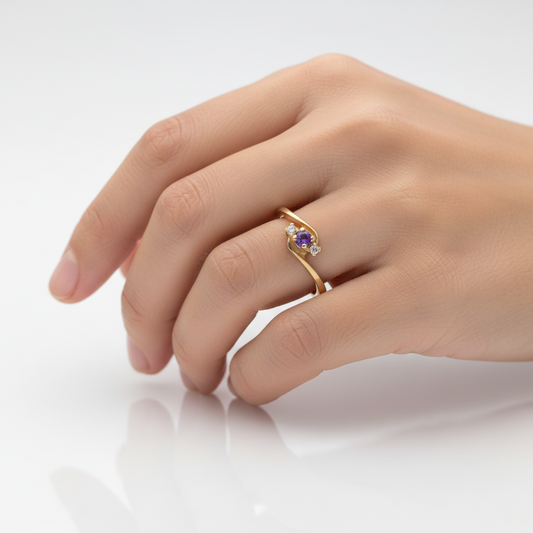 14k Yellow Gold Amethyst Diamond Ring