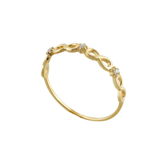 Yellow Gold Ring, Infinity design with Cubic Zirconia, 18k