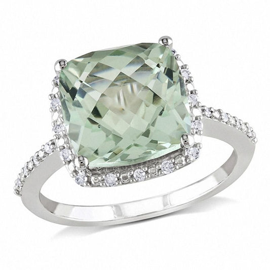 White Gold Green Quarts and Diamond Ring. 14k, 5.78ct, TDW: 0.2ct