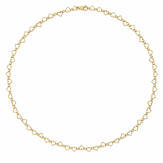 14K Yellow Gold Heart Link Chain Necklace 17"