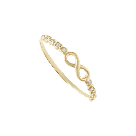 Yellow Gold infinity Ring and station design on shoulders setting with Cubic Zirconia, 18k
