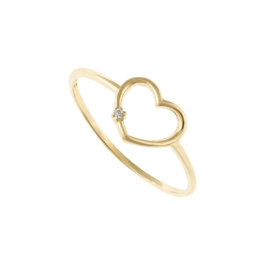 Yellow Gold Ring with hallow heart and Cubic Zirconia, 18k