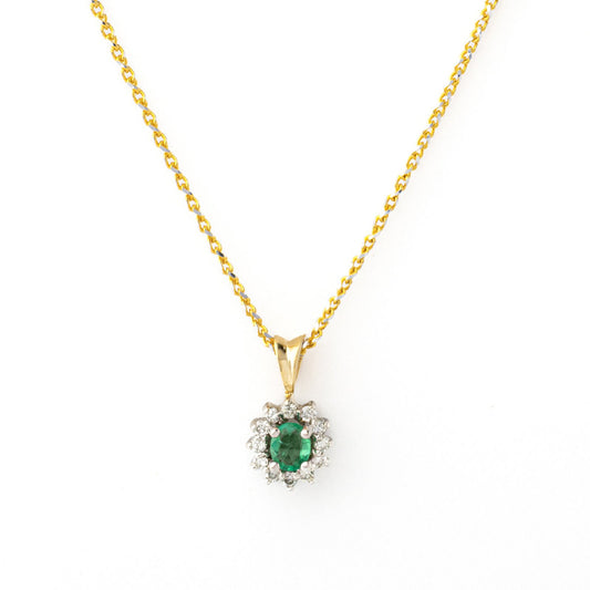 Yellow Gold Pendent and Chain, Pendent setting with Emerald 2.7ct and Diamonds, TDW: 0.12ct, 14k