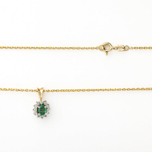 Yellow Gold Pendent and Chain, Pendent setting with Emerald 2.7ct and Diamonds, TDW: 0.12ct, 14k