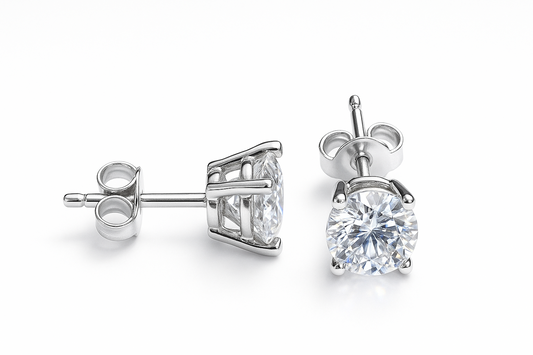 White Gold Natural Round Stud Earrings. 14k, TDW: 0.92ct, VS1-2, FG