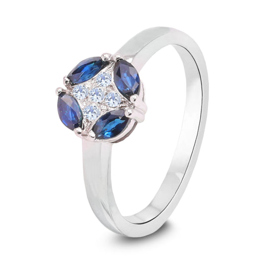 White Gold Round Setting with Sapphires and Diamonds. 10k, S: 0.60ct, TDW: 0.05ct