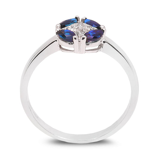 White Gold Round Setting with Sapphires and Diamonds. 10k, S: 0.60ct, TDW: 0.05ct