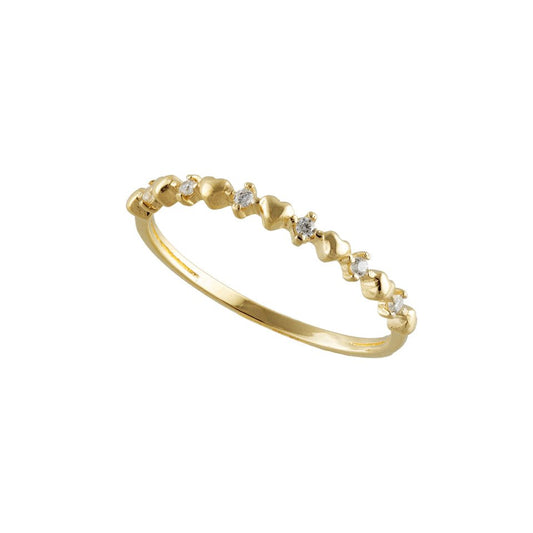 Yellow Gold Station Stackable Ring set with heart and Cubic Zirconia, 18k
