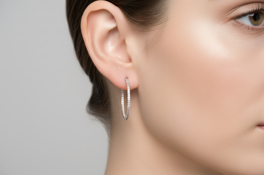 925 Sterling Silver Hoops with Cubic Zirconia 30 mm