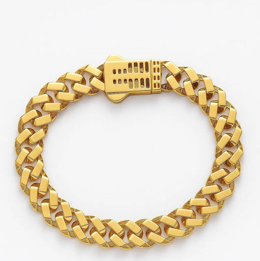 Yellow Gold Classic Cuban Link Curb Bracelet, 18k. 10.19gr, 6.5Inches, Width: 8mm
