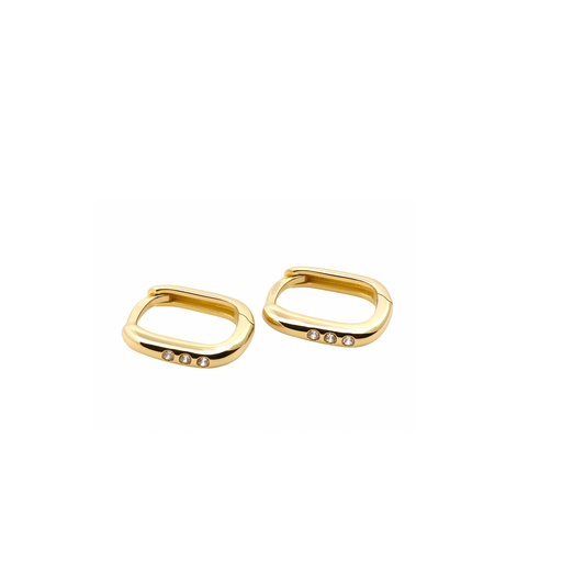 14K Yellow Gold Cubic Zirconia Rectangular Oval Earrings