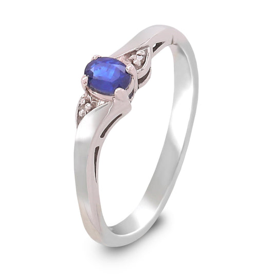 White Gold Thin Sapphire and Diamond Ring. 10k, S:0.25ct, TDW: 0.02ct