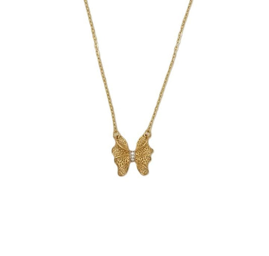 Yellow Gold Necklace with beautiful Bow setting with Cubic Zirconia, 18k
