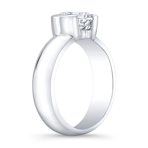 White Gold Diamond Ring with Half Bezel Setting. SECA 6.2mm, 14k,  0.95ct I1-2 H