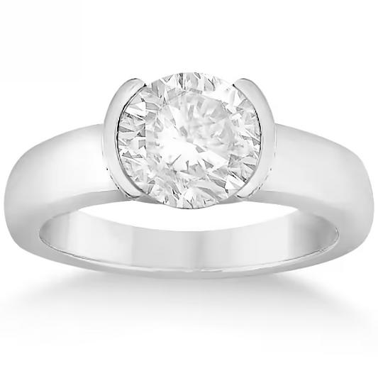 White Gold Diamond Ring with Half Bezel Setting. SECA 6.2mm, 14k,  0.95ct I1-2 H