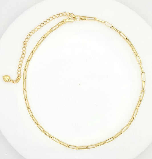 Yellow Gold Paperclip Chocker, with hanging chain on back, 18k, 14Inches , 4.36gr