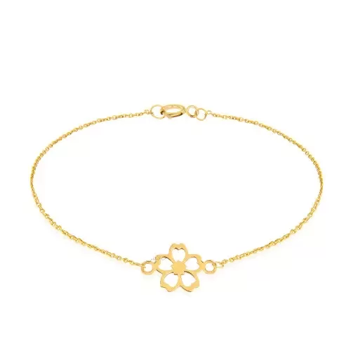Yellow Gold chain Bracelet with one Flower, 18k, 1.61gr