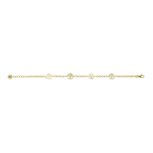 Yellow Gold station Bracelet with Three of life, 18k, 6 to 7 Inches Adjustable, 2.43gr