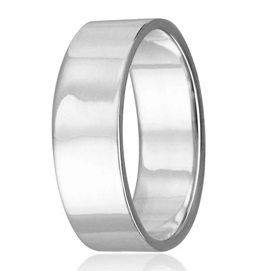 Silver 925 Plain Wedding Band Flat Ring , size 8